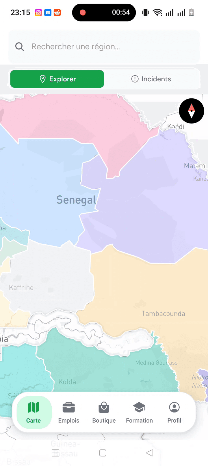 La carte du Sénégal, ses quatorze régions en polygones colorés et cliquables