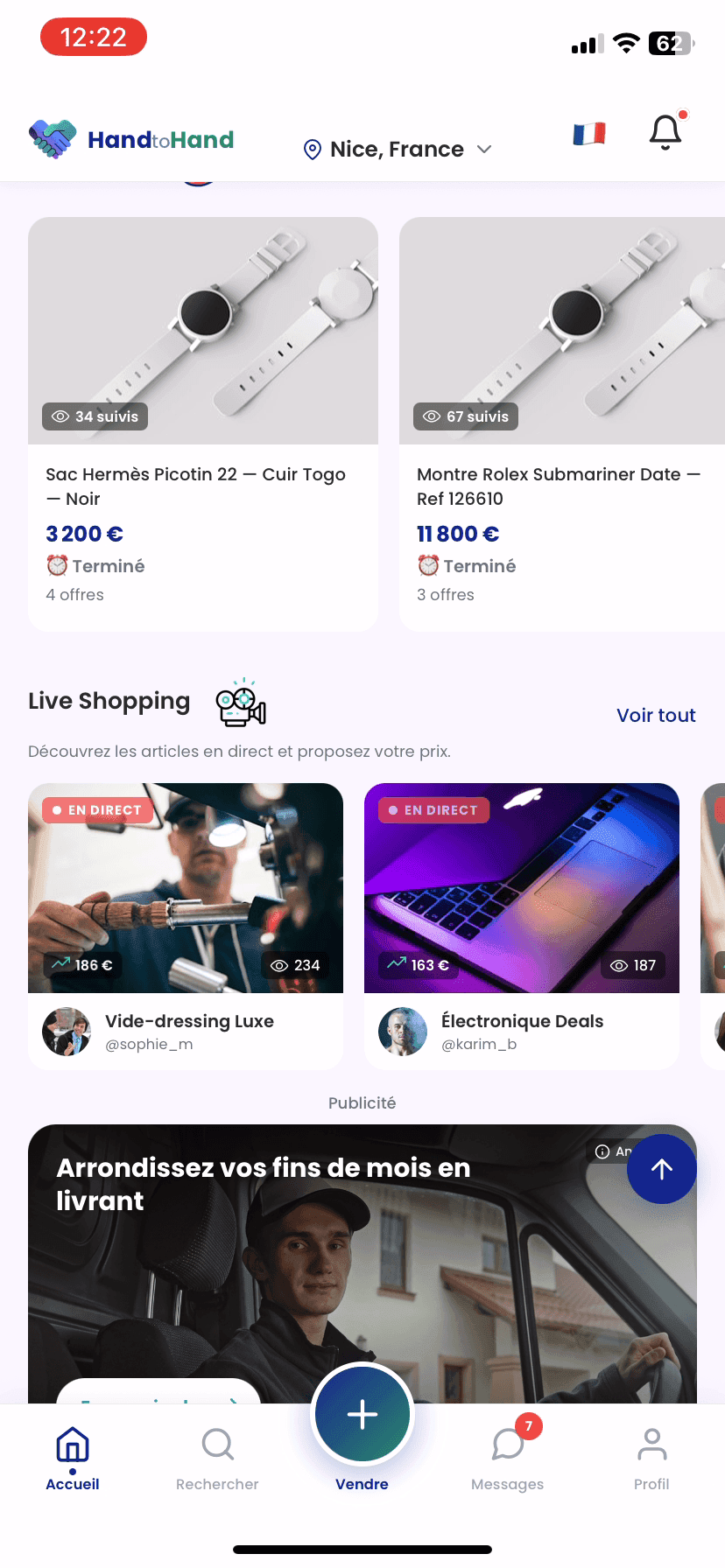 Le Live Shopping de HandtoHand : deux ventes en direct et les ventes déjà terminées