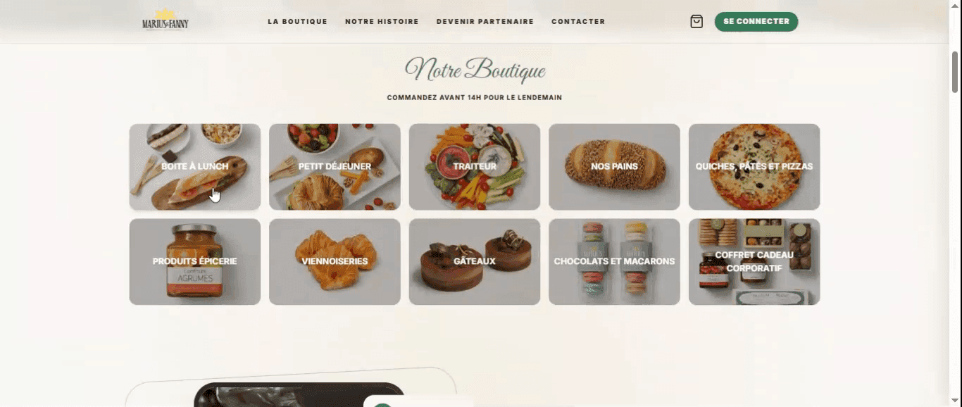 La boutique en ligne de Marius & Fanny, ses dix catégories et le rappel du délai de commande