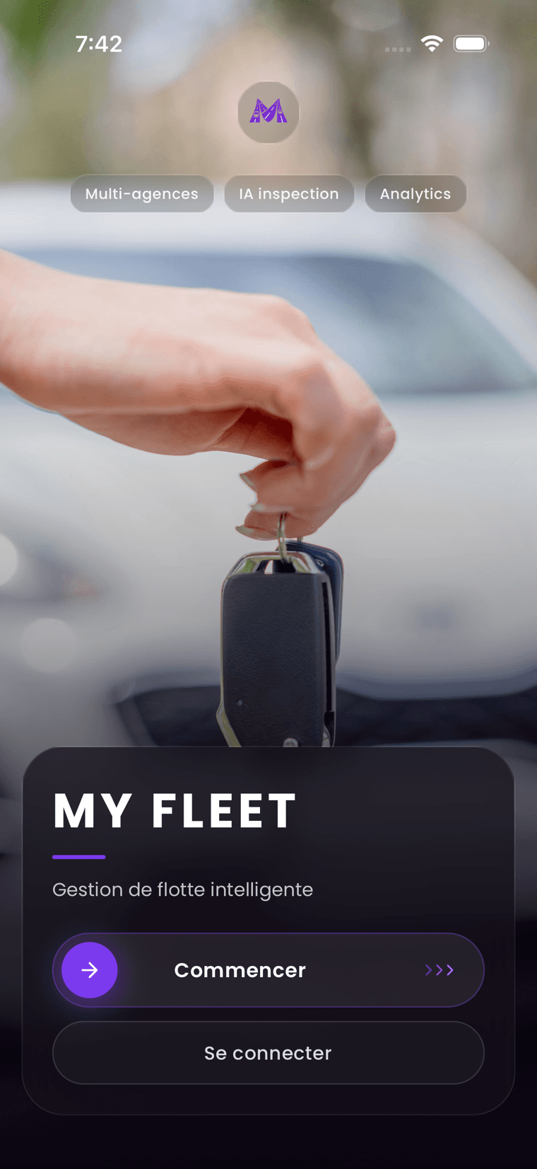 L’écran d’accueil de l’app agence : « My Fleet — gestion de flotte intelligente »
