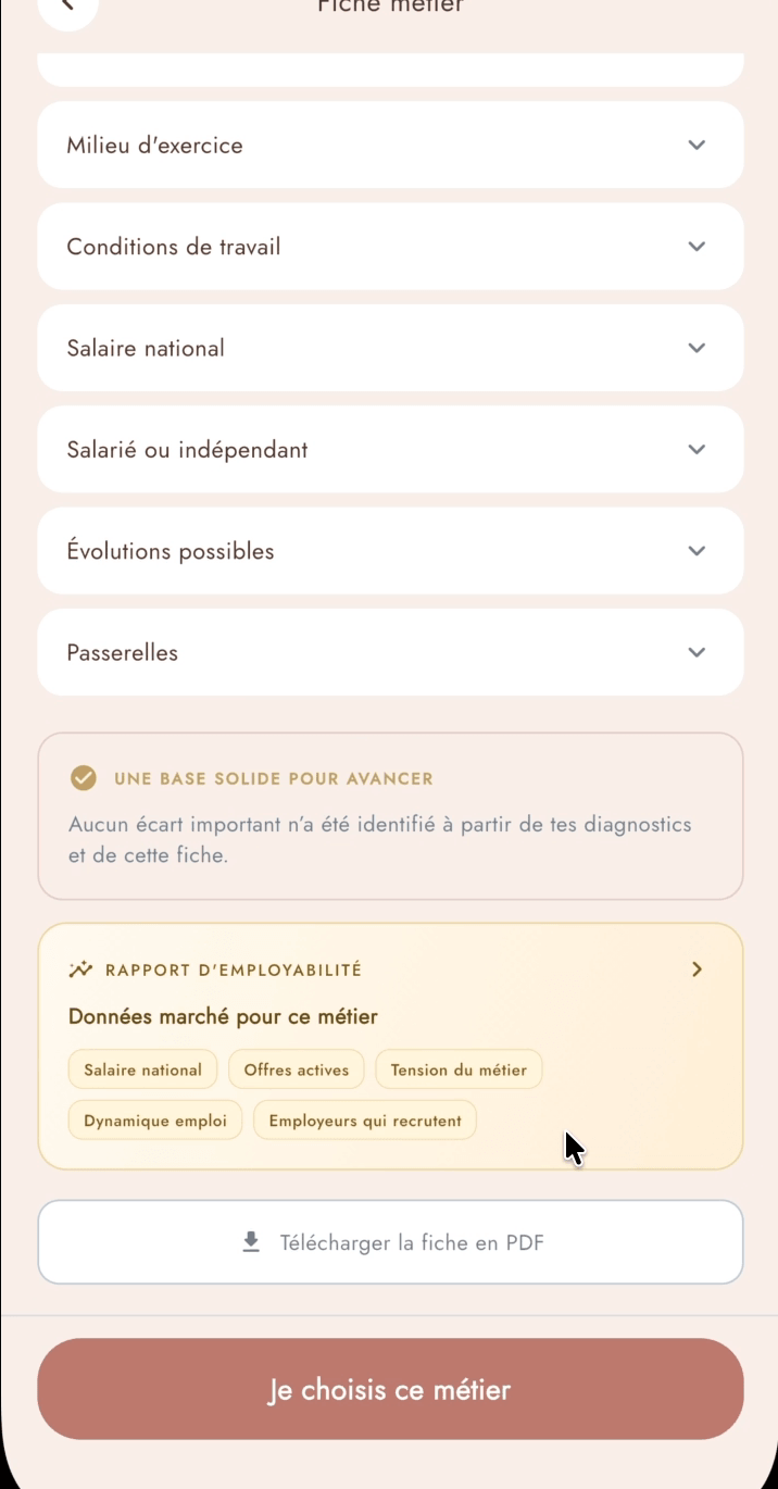 Une fiche métier issue du référentiel ROME : milieu d’exercice, conditions, salaire national, évolutions et passerelles, avec le rapport d’employabilité